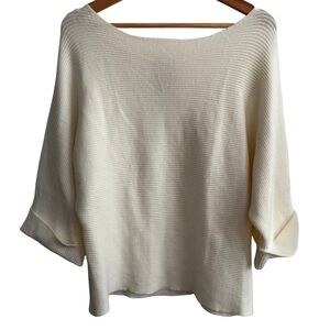 Kirundo Ivory Oversized Ribbed Short Sleeve Soft Sweater Top Womens Size Small